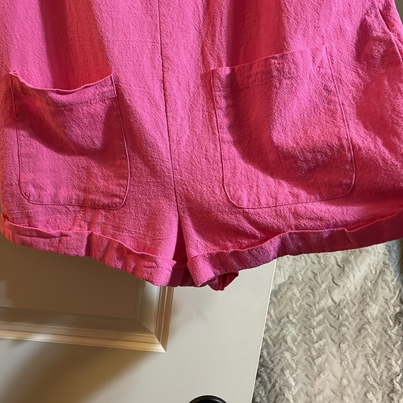 Barbie Pink pentifold Overalls SZ:S Romper Front Patch Pocket Ties on Shoulders - Picture 4 of 10